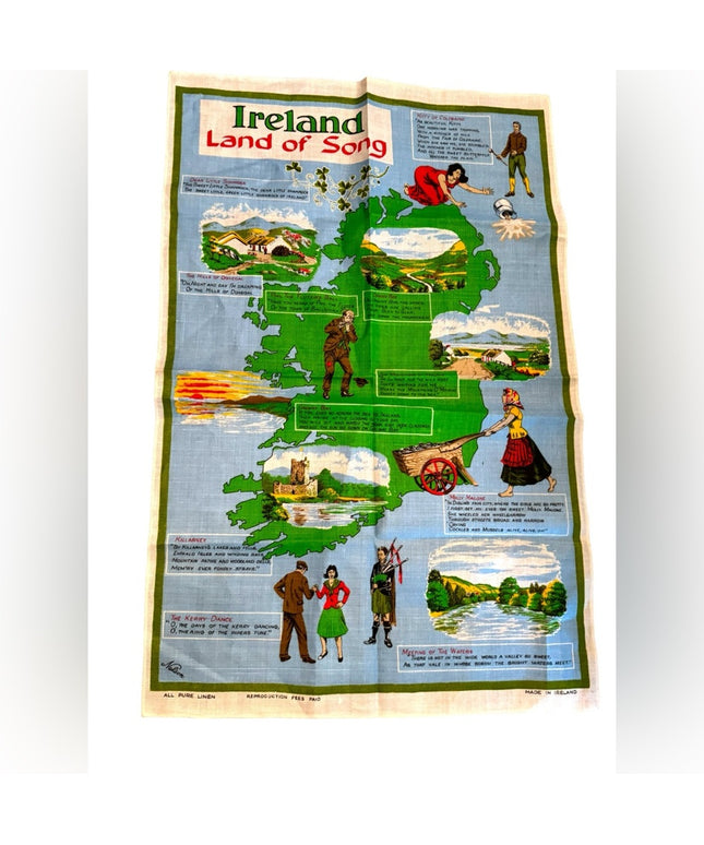 Ireland land of song tea towel mid century vintage