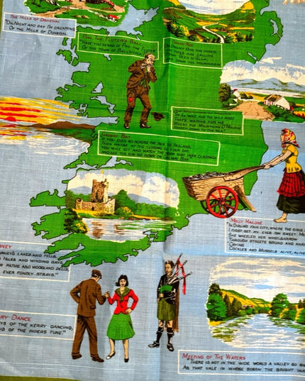 Ireland land of song tea towel mid century vintage