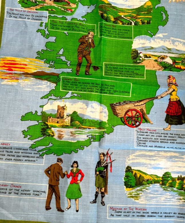 Ireland land of song tea towel mid century vintage