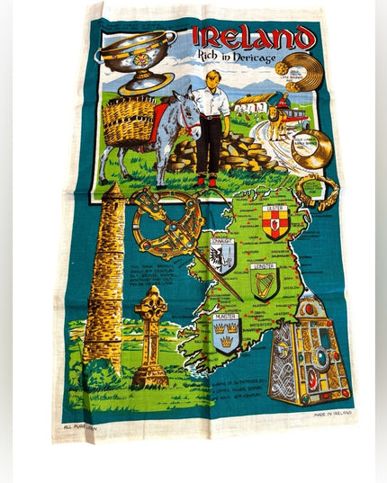 Vintage Ireland Irish Linen tea towel LN Old stock