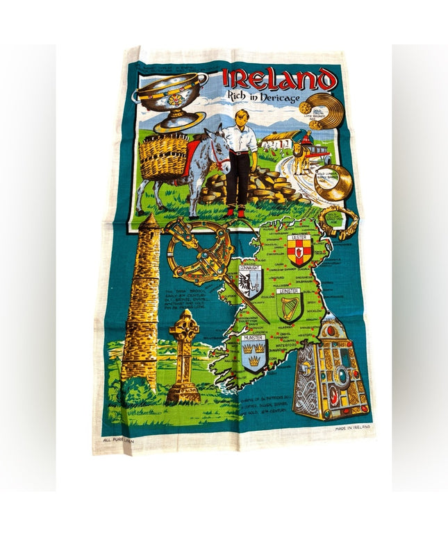 Vintage Ireland Irish Linen tea towel LN Old stock