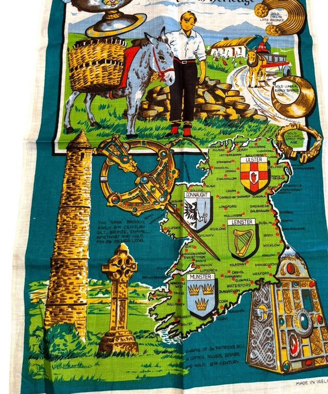 Vintage Ireland Irish Linen tea towel LN Old stock