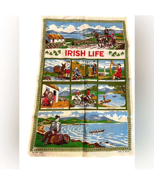 Mid century irish Life Tea towel 20x30”