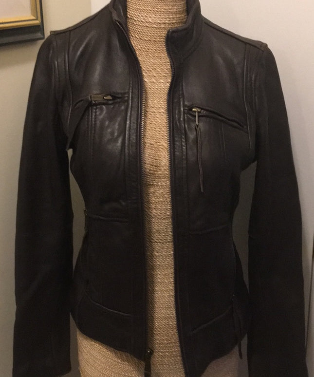 Brown Michael Kors leather moto Jacket VG