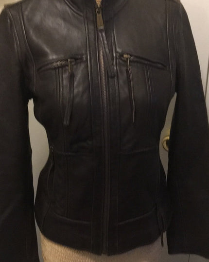 Brown Michael Kors leather moto Jacket VG