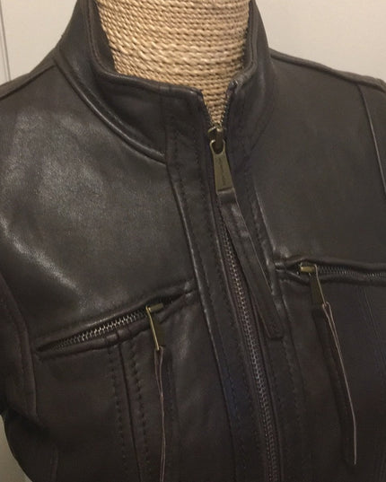 Brown Michael Kors leather moto Jacket VG