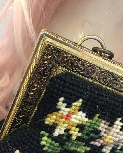 Antique Petite point flowers spectacular purse needlepoint