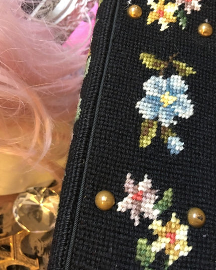Antique Petite point flowers spectacular purse needlepoint