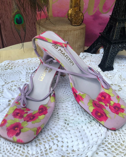 JB Martin Paris Vintage purple pink flowers heels