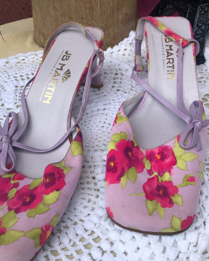 JB Martin Paris Vintage purple pink flowers heels