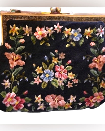 Antique Petite point flowers spectacular purse needlepoint