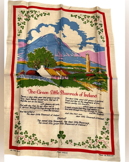 Vintage tea towel 20x32” The green little shamrock of Ireland Linen
