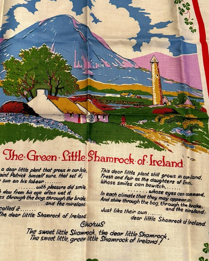 Vintage tea towel 20x32” The green little shamrock of Ireland Linen