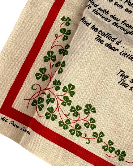 Vintage tea towel 20x32” The green little shamrock of Ireland Linen