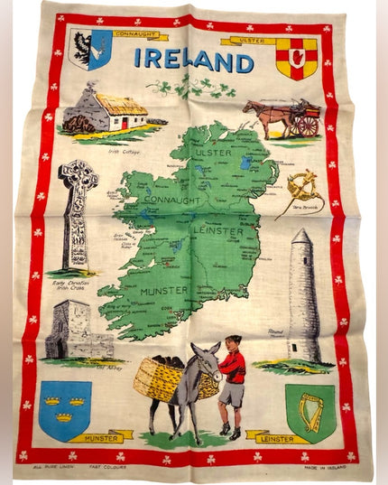 Vintage tea towel 20x32” Ireland Linen mid century kitchen