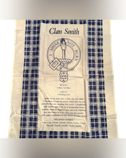 Vintage Cotton Linen 20x32”  Clan Smith Scottish Names Tea towel