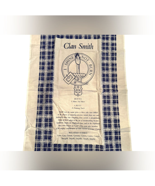 Vintage Cotton Linen 20x32”  Clan Smith Scottish Names Tea towel
