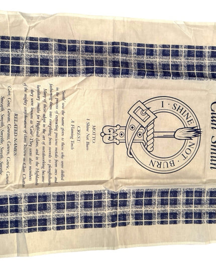 Vintage Cotton Linen 20x32”  Clan Smith Scottish Names Tea towel