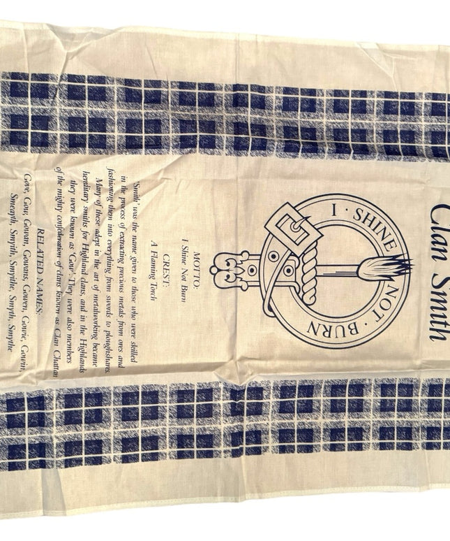 Vintage Cotton Linen 20x32”  Clan Smith Scottish Names Tea towel