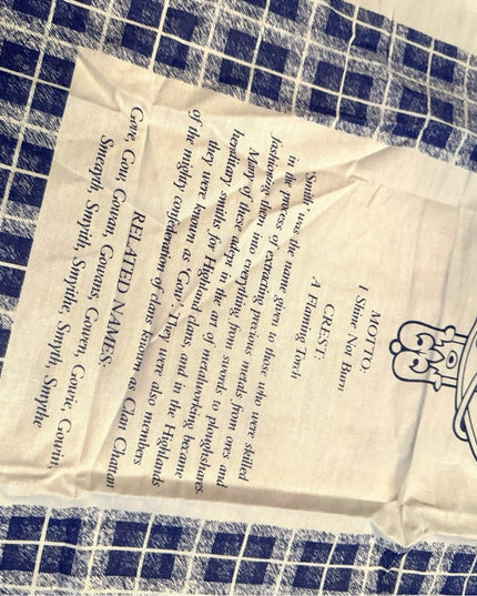 Vintage Cotton Linen 20x32”  Clan Smith Scottish Names Tea towel