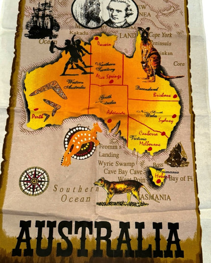 Vintage tea towel 20x32” Australia  Linen mid century kitchen