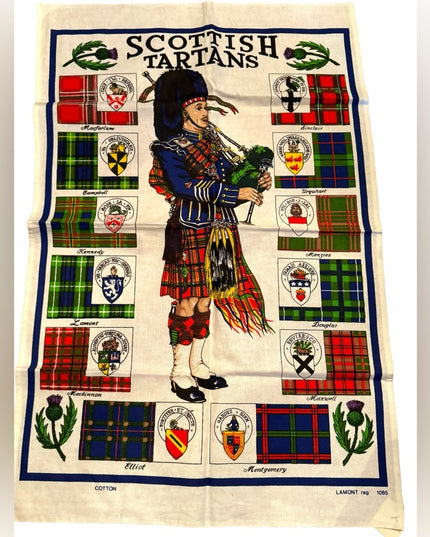 Vintage tea towel 20x32” Scottish  Linen mid century kitchen