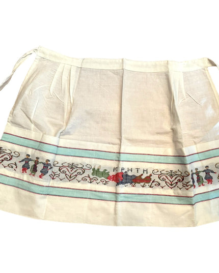 Vintage Cotton Linen apron with pockets stitch embroidery