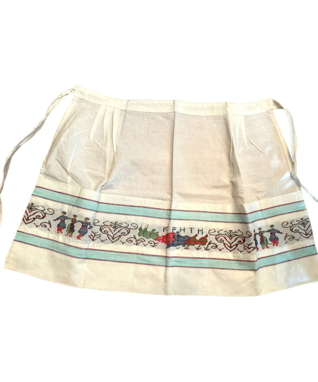Vintage Cotton Linen apron with pockets stitch embroidery