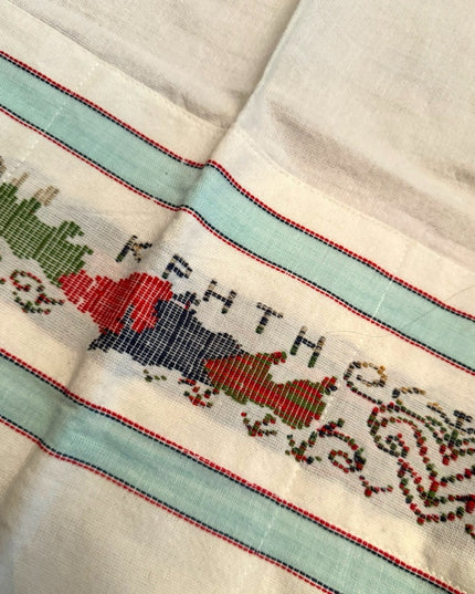 Vintage Cotton Linen apron with pockets stitch embroidery