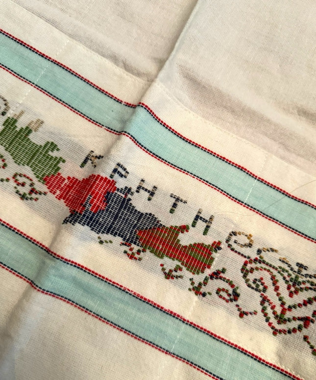 Vintage Cotton Linen apron with pockets stitch embroidery