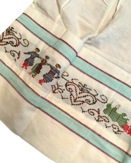 Vintage Cotton Linen apron with pockets stitch embroidery