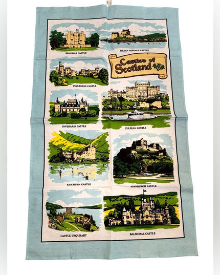 Vintage tea towel 20x32” Scottish  Linen mid century kitchen