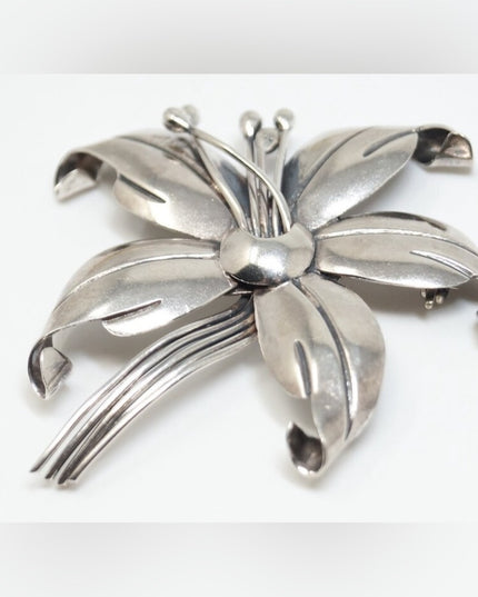 Vintage Maricely Tasco 925 Sterling silver Flower brooch Hecho en Mexico