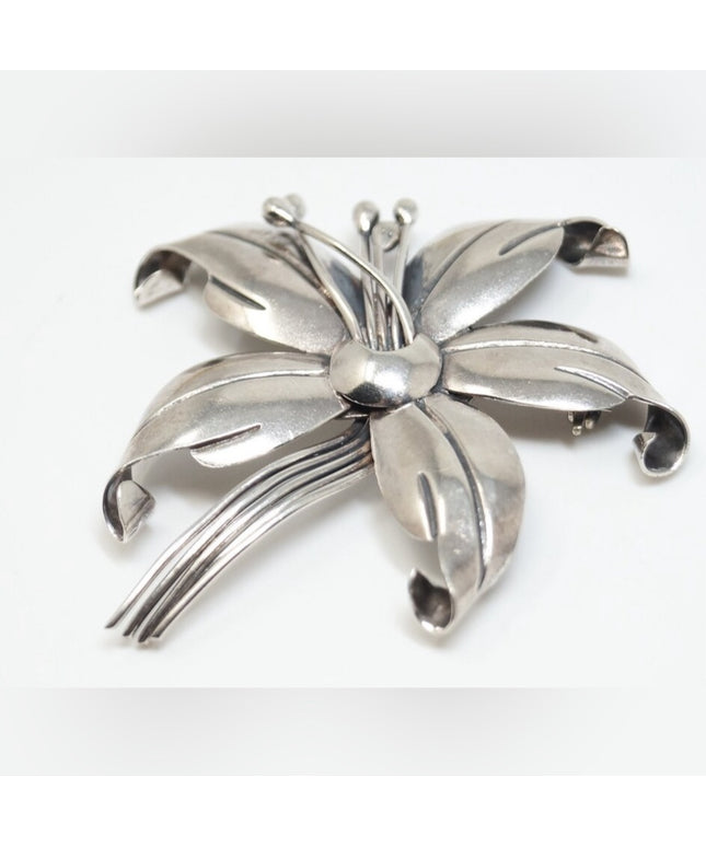 Vintage Maricely Tasco 925 Sterling silver Flower brooch Hecho en Mexico