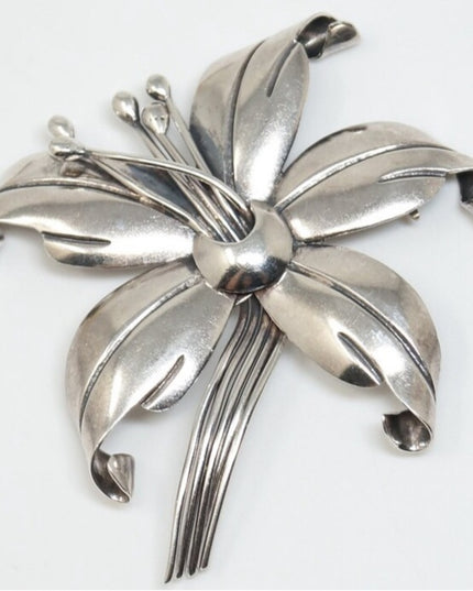 Vintage Maricely Tasco 925 Sterling silver Flower brooch Hecho en Mexico