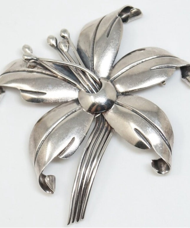 Vintage Maricely Tasco 925 Sterling silver Flower brooch Hecho en Mexico