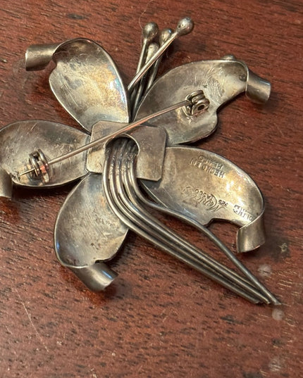 Vintage Maricely Tasco 925 Sterling silver Flower brooch Hecho en Mexico