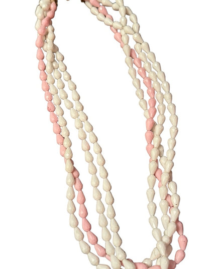 Vintage pastel pink & white plastic West Germany multistrand necklace daisy 1970