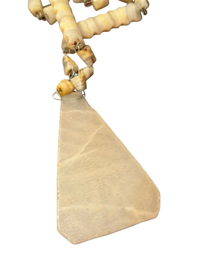 MEXICO CARVED WHITE ONYX TRIBAL PENDANT BEAD NECKLACE Vintage Natural Stone