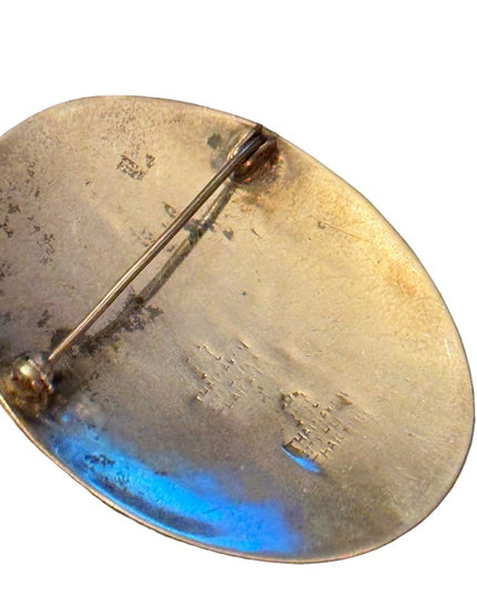 Vintage sterling silver Siam Thailand black enameled oval brooch goddess
