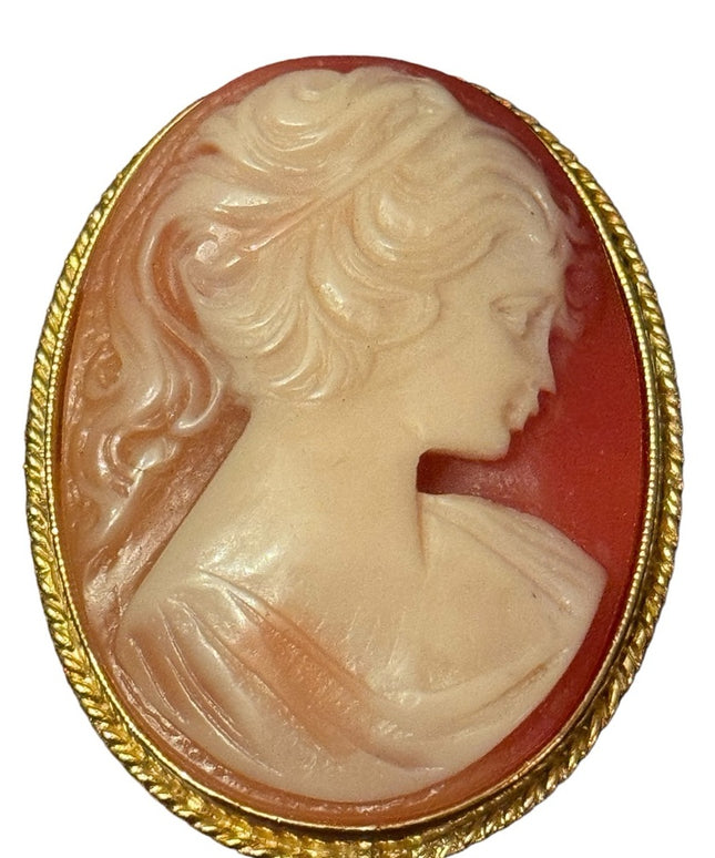 Vintage Spinx Gold finish resin CAMEO brooch