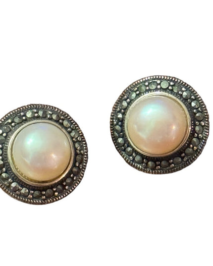 Sterling silver CFJ 925 Marcasite pearl earrings