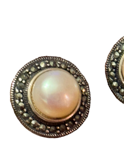 Sterling silver CFJ 925 Marcasite pearl earrings