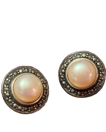 Sterling silver CFJ 925 Marcasite pearl earrings