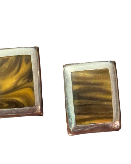 Sterling silver Taxco Mexico Tiger eye TC-90 Earrings