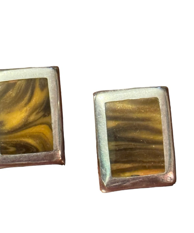 Sterling silver Taxco Mexico Tiger eye TC-90 Earrings