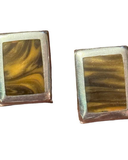 Sterling silver Taxco Mexico Tiger eye TC-90 Earrings