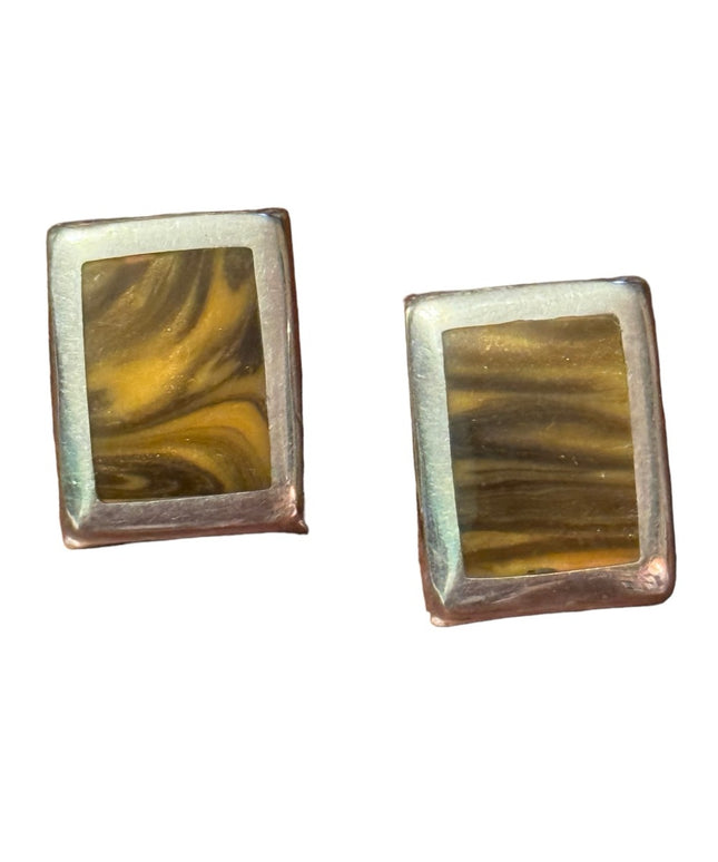 Sterling silver Taxco Mexico Tiger eye TC-90 Earrings