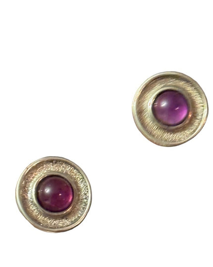 Vintage sterling silver 925 Native american Amethyst round earrings