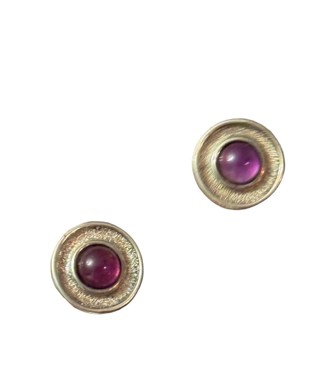 Vintage sterling silver 925 Native american Amethyst round earrings